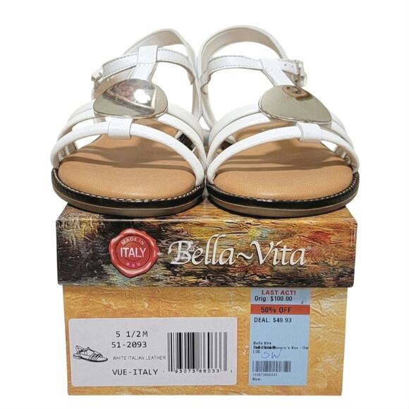 Bella Vita Vue-Italy Flat Slingback Sandals Size US 5.5M White Italian Leather - Picture 6 of 6